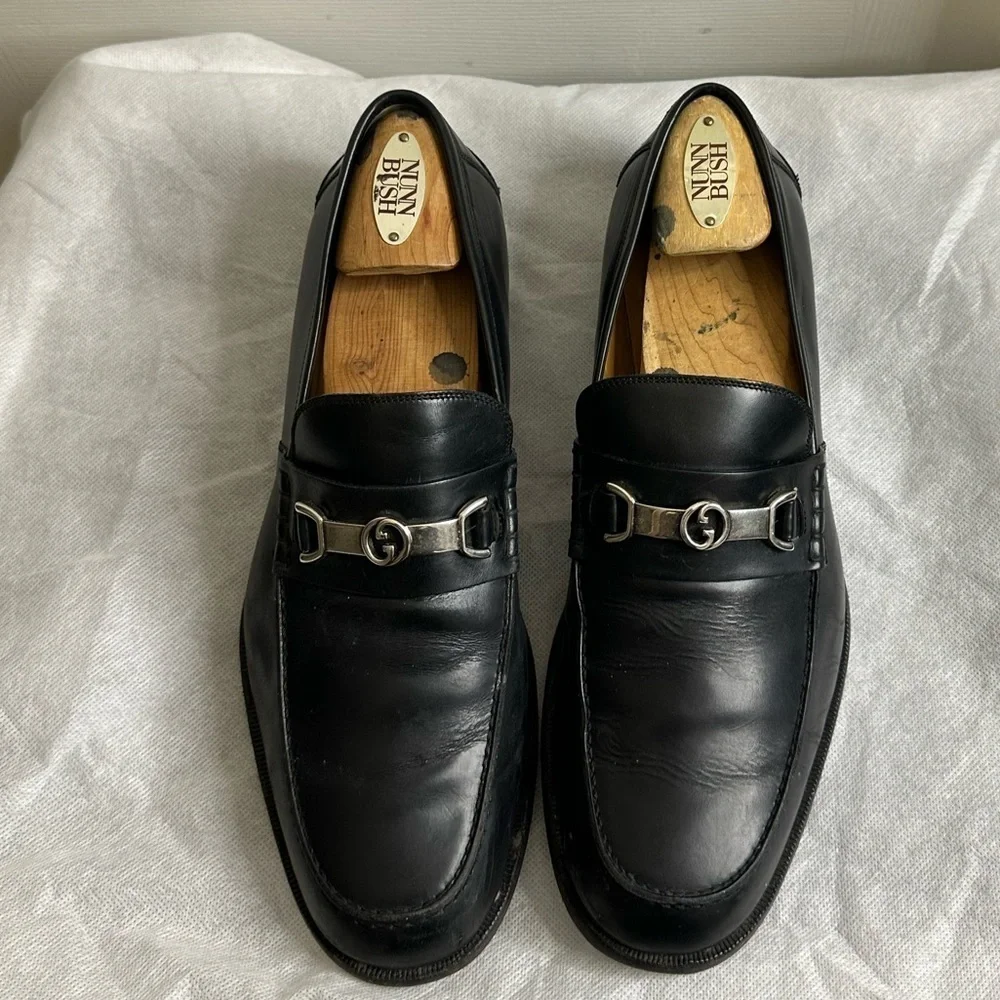 Gucci Gucci Black Leather Interlocking G Penny Loafers Size 8